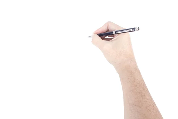 Man hand holding a black pen on a white background — Stock Photo, Image