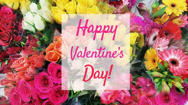 Happy Valentines Day Message Blossom Flowers Background — Stock Photo, Image