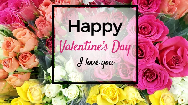 Happy Valentines Day Message Blossom Flowers Background — Stock Photo, Image