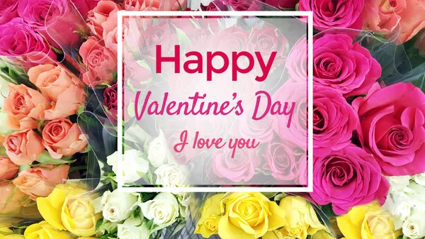 Happy Valentines Day Message Blossom Flowers Background — Stock Photo, Image