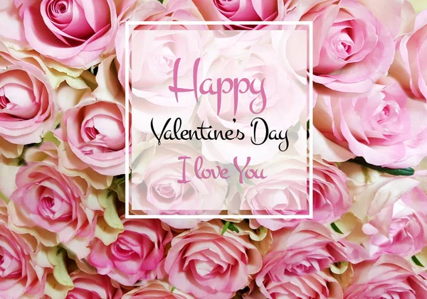 Happy Valentines Day Message Blossom Flowers Background — Stock Photo, Image