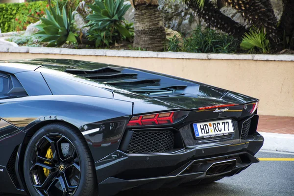 Монако Франция Июнь 2019 Luxury Lamborghini Black Car Street — стоковое фото