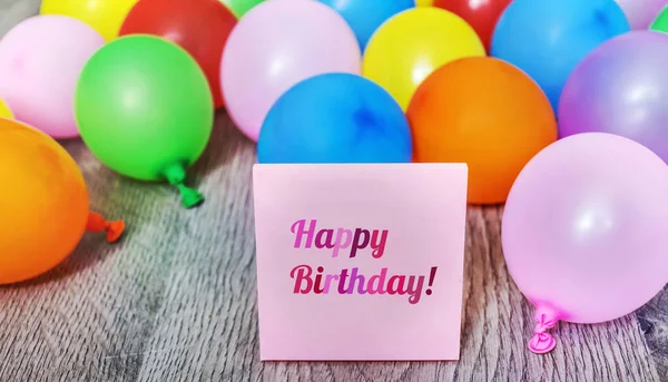 Feliz Aniversário Cartão Saudação Com Balões Coloridos Como Quadro — Fotografia de Stock
