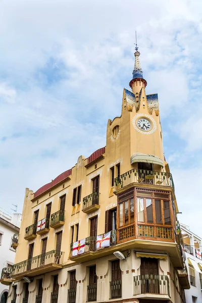 Sitges España Junio 2016 Edificio Vintage Con Reloj Sitges Barcelona — Foto de Stock