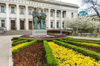 SOFIA, BULGARIA - 10 Mayıs 2018: Sofya 'daki Ulusal Kütüphane Cyril ve Methodius
