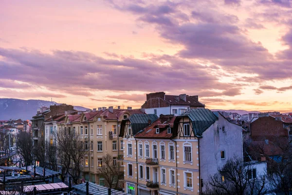 Sofia Bulgaria September Yellow Buildings Old Center Sofia Cloudy Sky — Stock Photo, Image