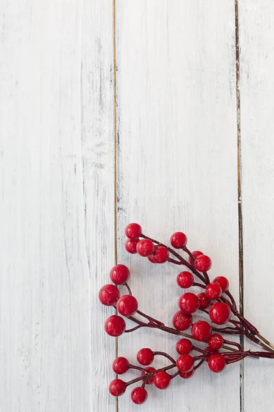 Julens sammansättning. Röda vinterbär på ett vitt träslag — Stockfoto