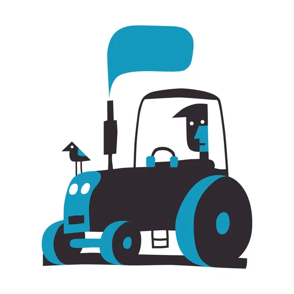Conducteur de tracteur et oiseau — Image vectorielle