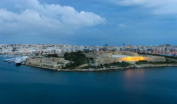 Malta Vista Panorâmica Porto Marsamxett Ilha Manoel Partir Das Muralhas — Fotografia de Stock