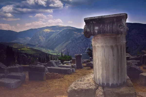 Oude Overblijfselen Beroemde Archeologische Site Van Delphi Griekenland Die Als — Stockfoto