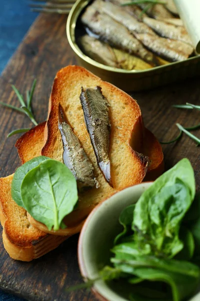 Sandwich with canned sprats — Stock Photo, Image