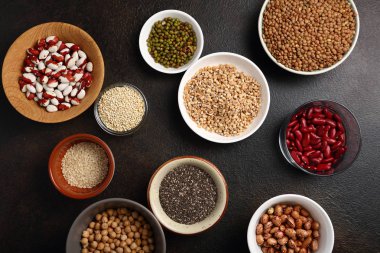 Organik fasulye ve sereals, gıda yukarıdaki