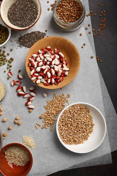 有機豆と Sereals セット 食品トップ ビュー — ストック写真