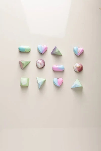 Overhead View Pastel Color Chocolate Candies — 스톡 사진