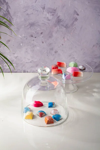 Chocolate Candies Set White Table — Stock Photo, Image