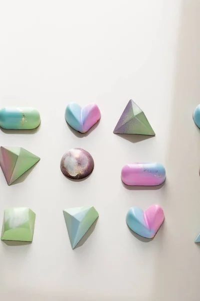 Vue Aérienne Des Bonbons Chocolat Couleur Pastel — Photo