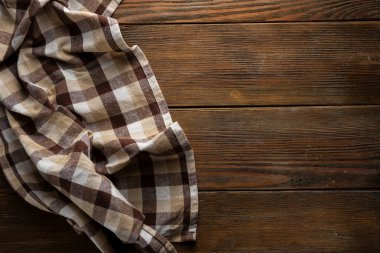 Ahşap masa ve mutfak örtüsü, boşluğu kopyala