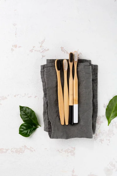 Organic Bamboo Toothbrushes Light Surface Green Living Concept — Stock Photo, Image