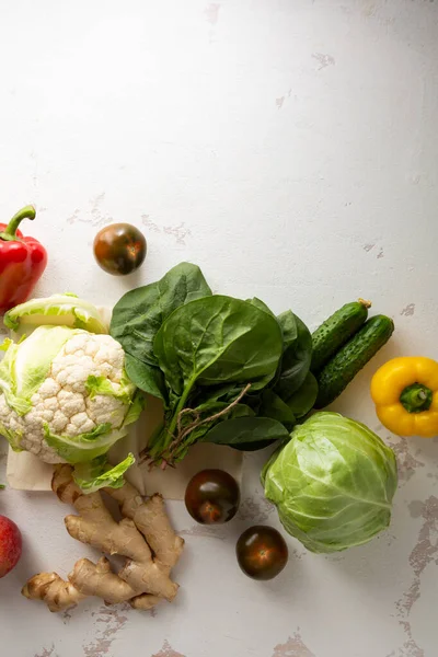 Fresh Vegetables Set Light Surface Healthy Lifestyle Concept — Stock Photo, Image