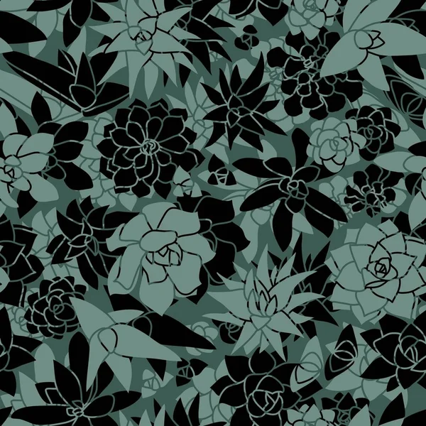 Succulent Wall Seamless Pattern in Mint and Black — ストックベクタ