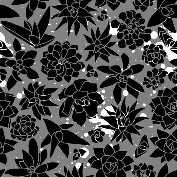 Modèle sans couture de mur mono succulent avec des éclaboussures de couleur — Image vectorielle