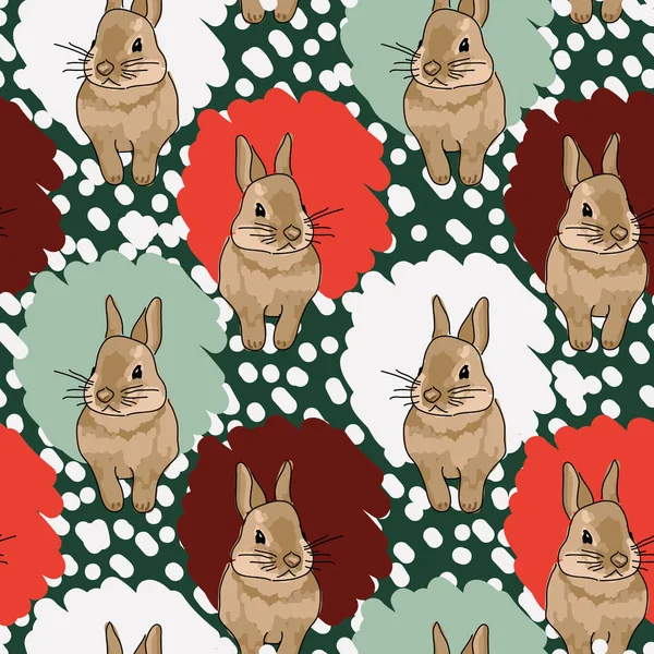 Noel Tavşanı Renkli Yeşil Üzerinde Kusursuz Desen — Stok Vektör