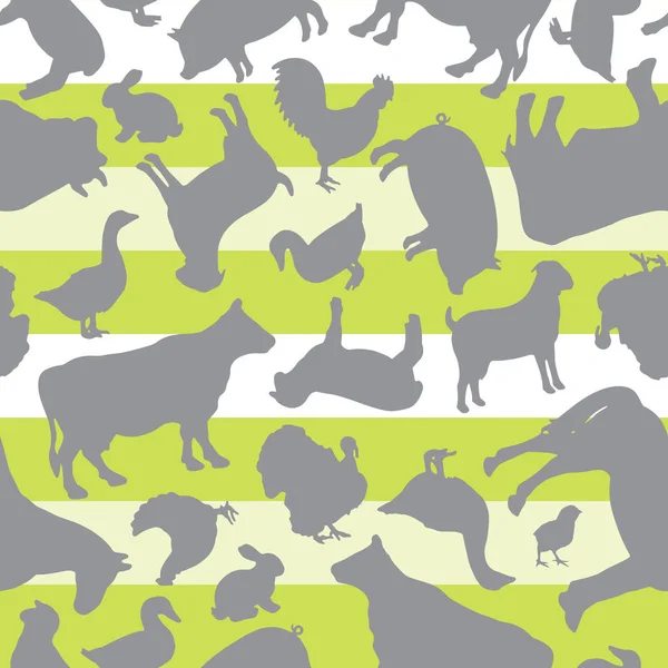 Ферма тварин силуети Дизайн Безшовний візерунок на смужках — стоковий вектор