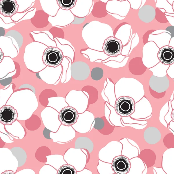 White Anemone Flower Design Pattern on Pink Background and Confe — стоковий вектор