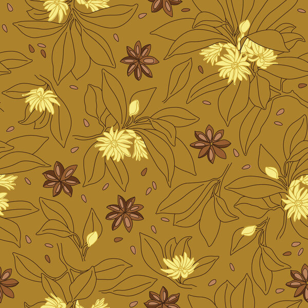 Звёздная анисовая векторная линия Seamless Patrol Design on Ochre. Икра анисатум
