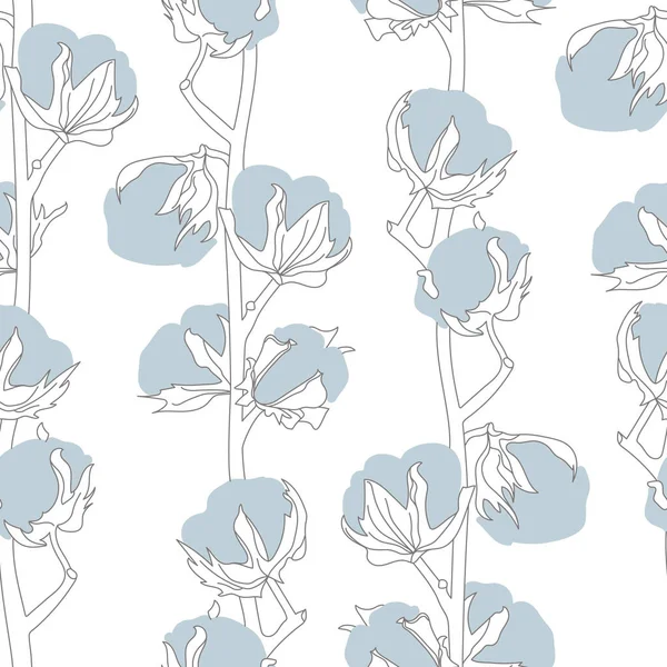 Ligne Branches Coton Bleu Clair Dessin Motif Vectoriel Sans Couture — Image vectorielle