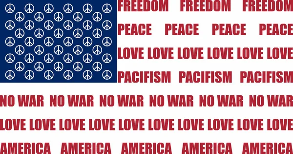 Alternatywna amerykańska flaga z antywojennymi symbolami pacyfizmu. — Zdjęcie stockowe