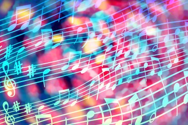 Parlak, soyut, müzikal skorlu çok renkli müzik arkaplanı