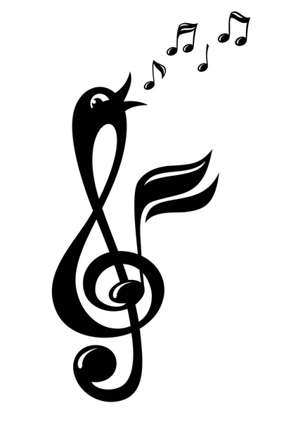 Clave triple en forma de pájaro cantor alegre. Elemento decorativo sobre un tema musical. Clave de agudos como un pájaro . — Vector de stock