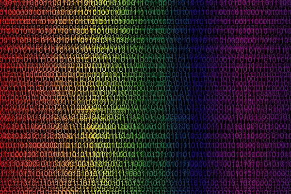 Simulation of computer binary code. Digital matrix of bright rai — 스톡 사진