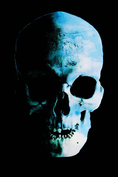 Human skull with a heavenly texture. Illustration isolated on a — Stock Photo, Image