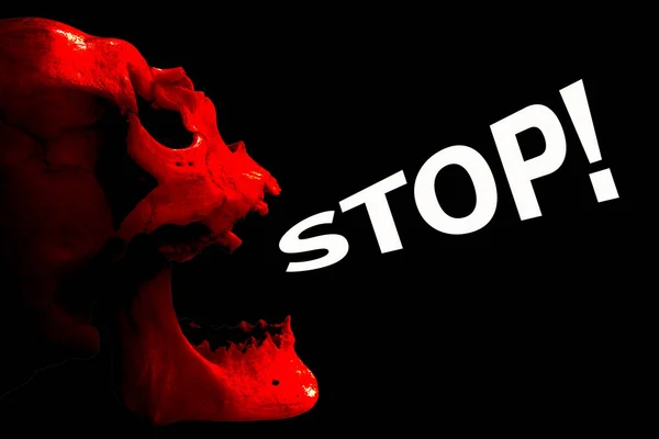 Red human skull screaming - STOP! — ストック写真