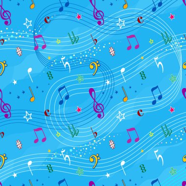 Seamless background on a musical theme in blue tones. Background