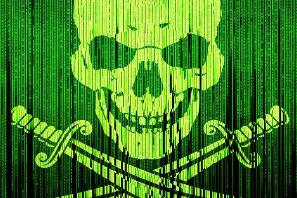 A contrasting Jolly Roger on a bright green background from a ma — ストック写真