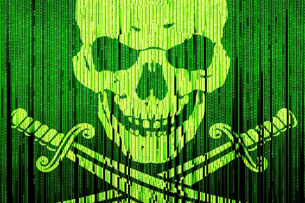 Um contraste Jolly Roger em um fundo verde brilhante de uma ma — Fotografia de Stock