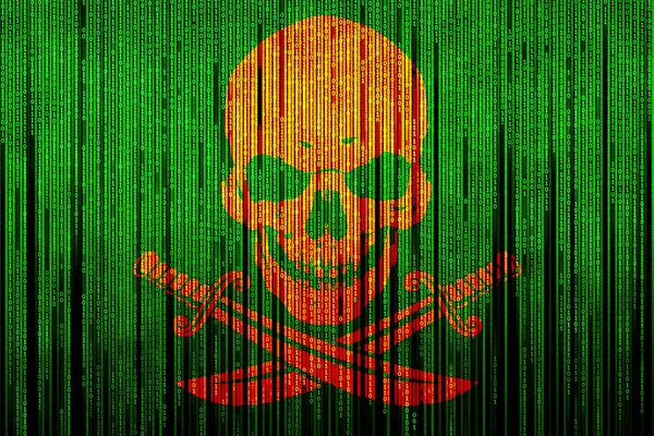 Un Jolly Roger contrastante sobre un fondo verde brillante de una ma —  Fotos de Stock