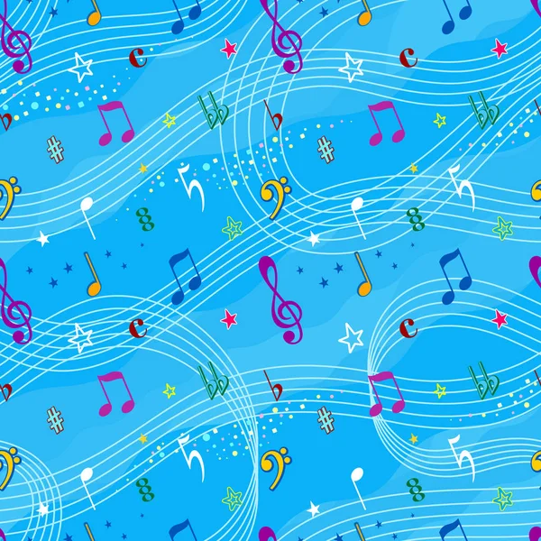 Música Divertida Fondo Sin Costuras Tonos Azules Ilustración Vectorial — Vector de stock