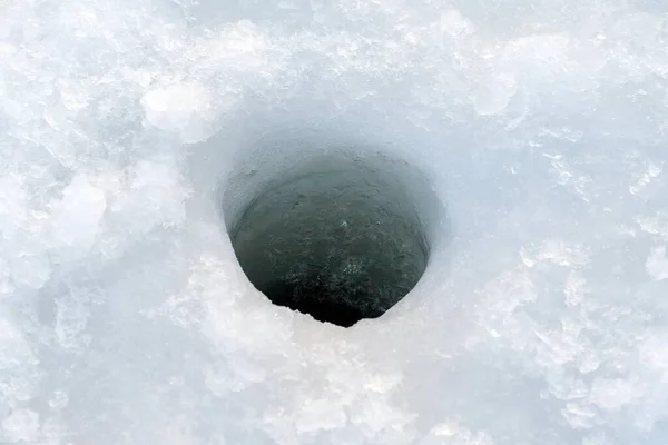 Pêche Hiver Trou Dans Glace Pour Pêche Trou Dans Glace — Photo