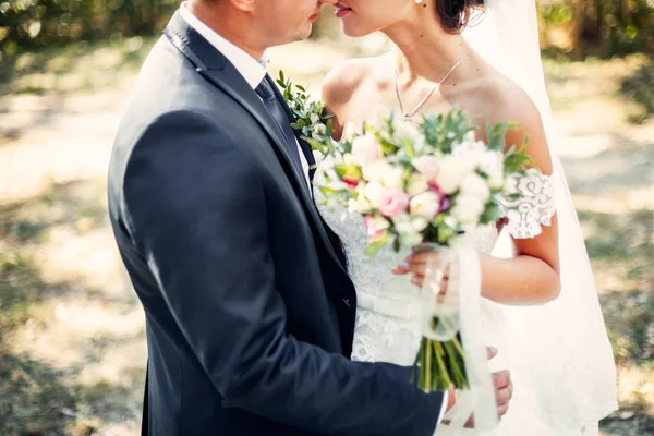 新娘和新郎亲吻和拥抱 — 图库照片
