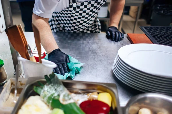 cleaning of the kitchen in the restaurant