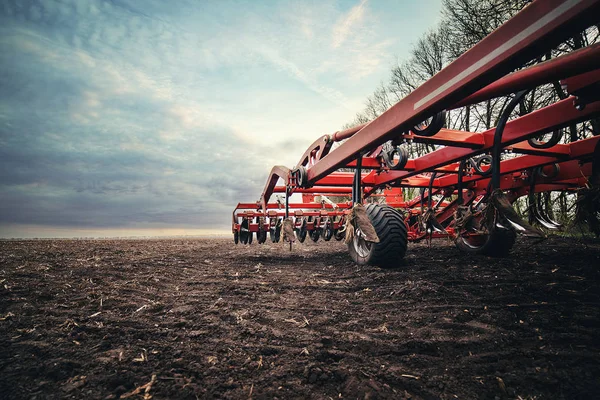 Roller Harrow Stands Field Morning Spring — Stok Foto