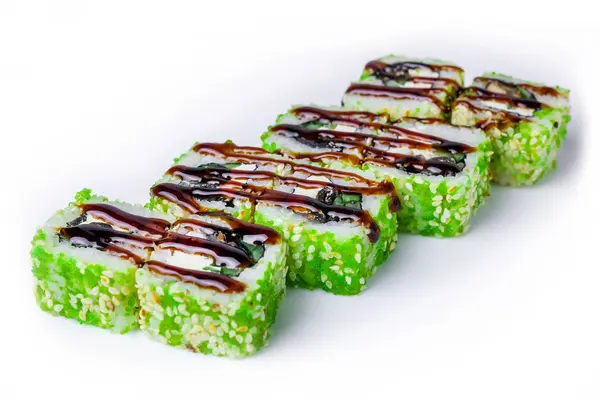 Groene Sushi Saus Een Wit Bord — Stockfoto