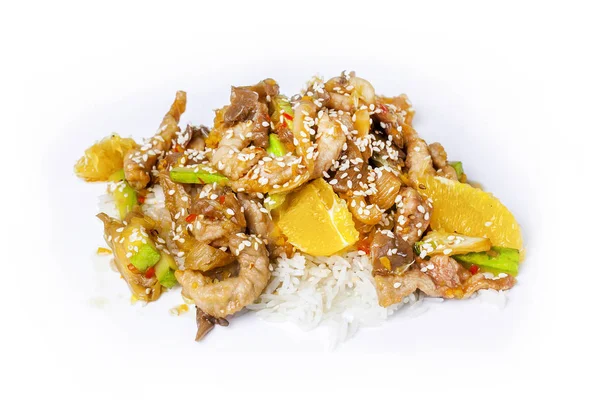 ゴマパイナップルとご飯と肉のサラダ — ストック写真