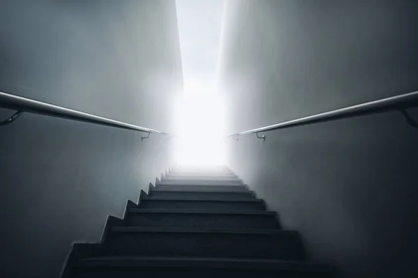 The road to heaven. Light at the end of the steps