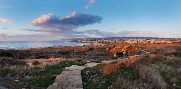 Panorama Zachodzie Słońca Widokiem Miasto Pafos — Zdjęcie stockowe