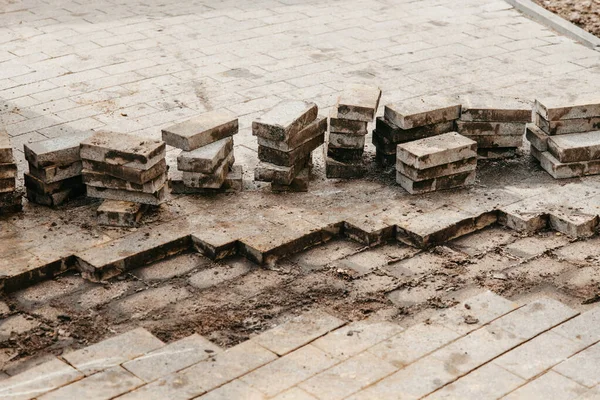 Replacement Old Pavers Road — Stock Photo, Image